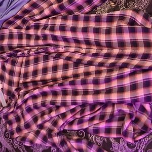 Terra & Sky women’s plus ruffle check woven long sleeve shirt SZ 2X